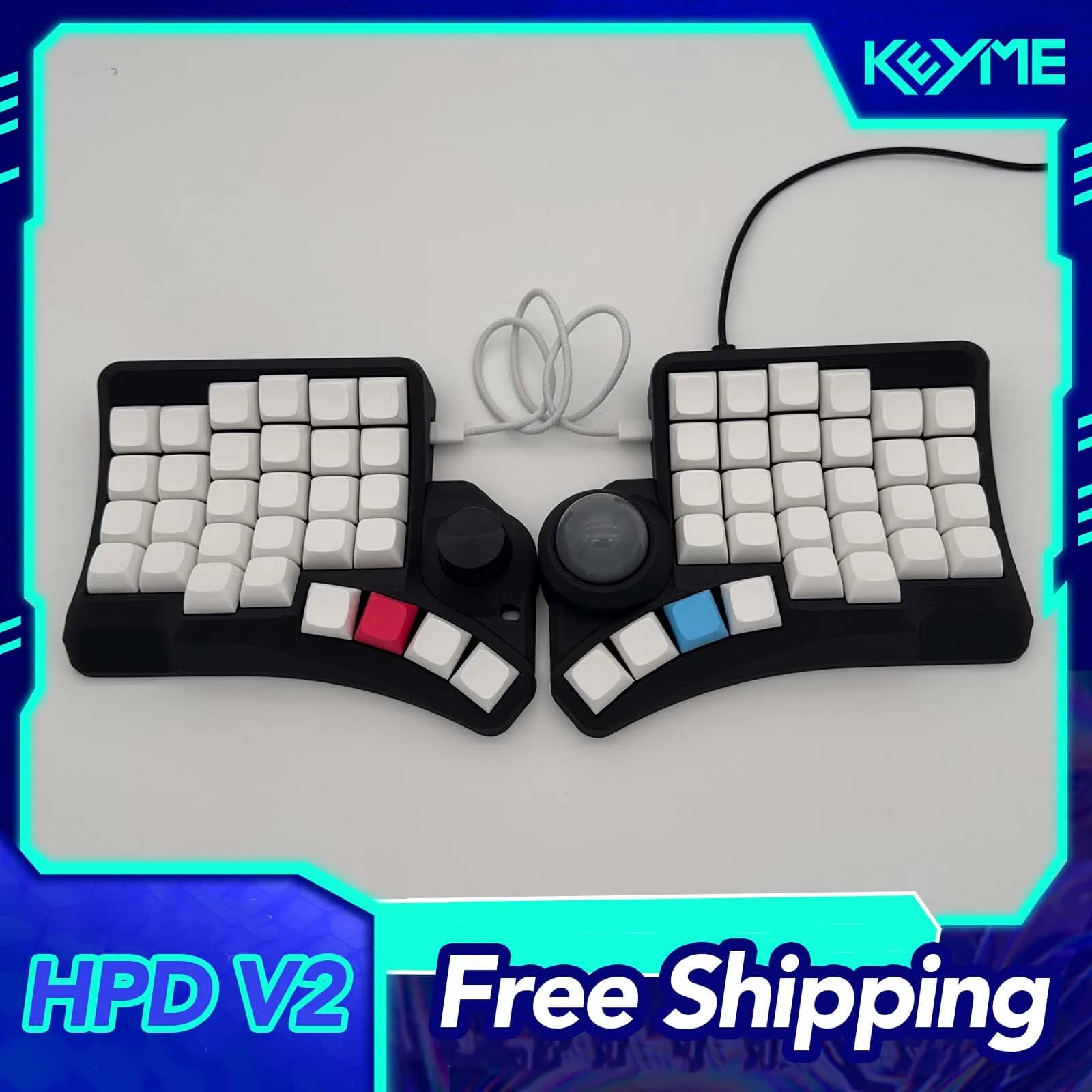 Ergohaven High Plains Drifter HPD V2 Kit Tastiera Meccanica Ergonomica Curva Divisa Cablata con Trackball Supporto Hotswap VIAL