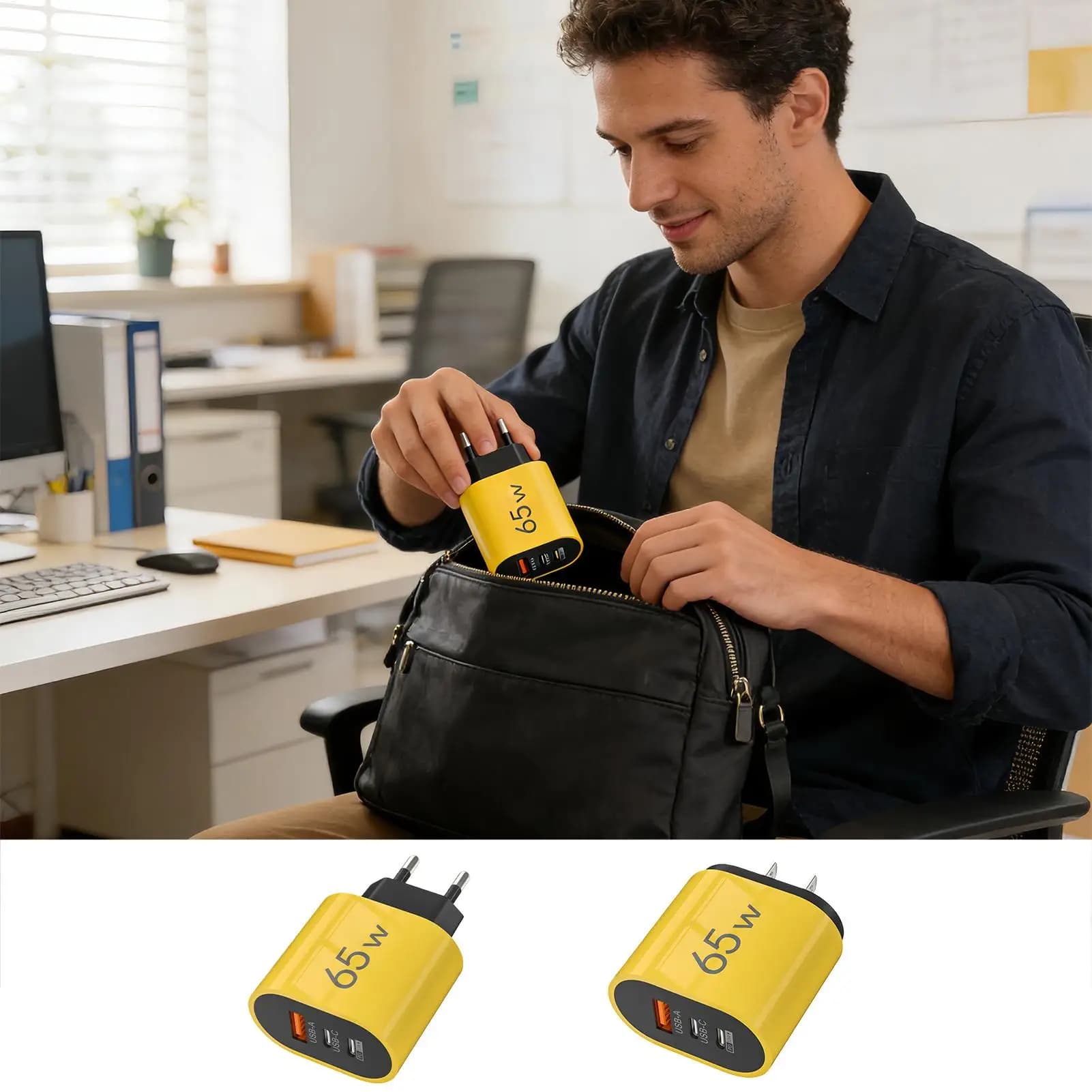 Caricatore a 3 Porte QC3.0 Sicuro e Veloce per Telefono, Adattatore di Alimentazione per Viaggi, Interni, Esterni, Casa, Camera da Letto, Soggiorno, Ufficio