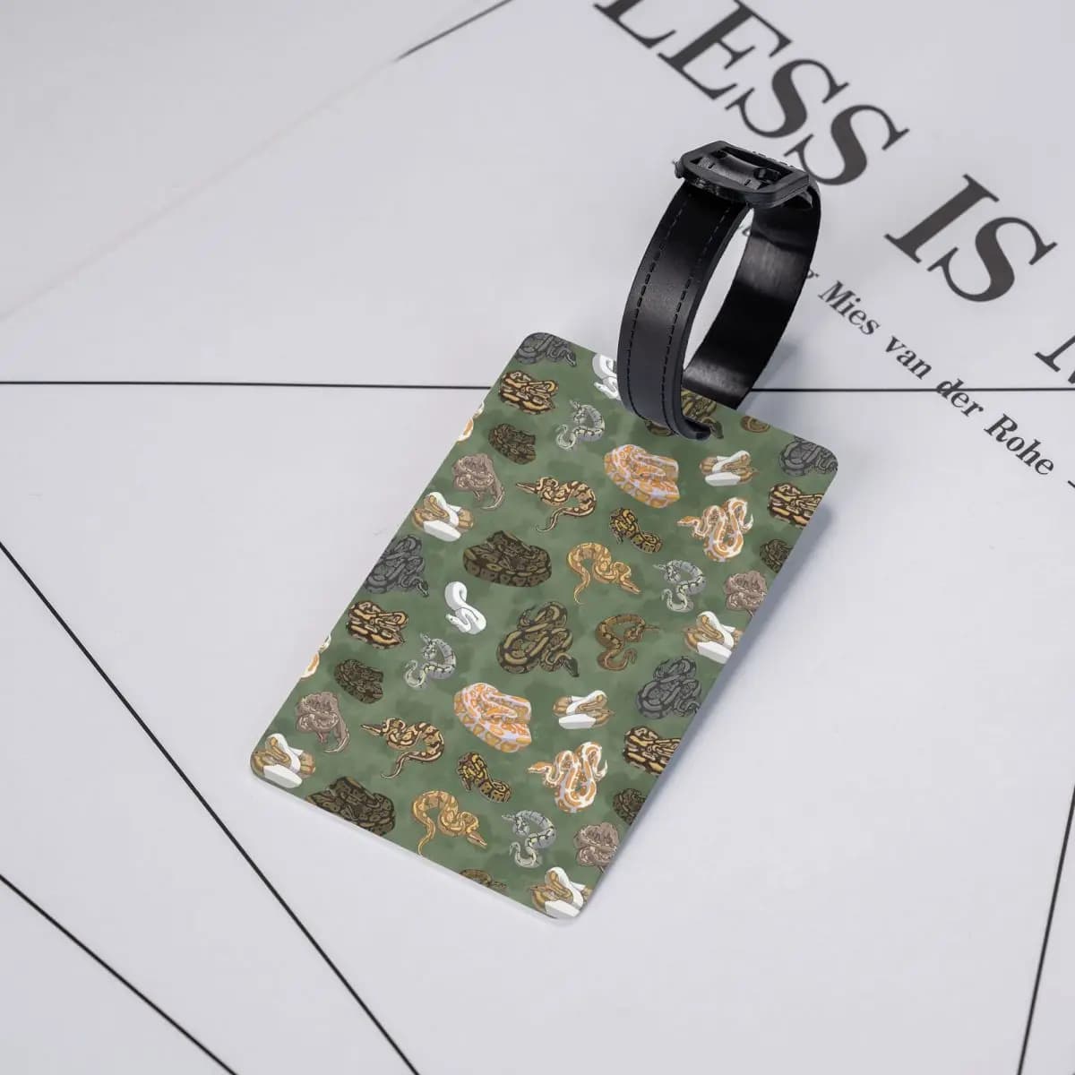 Etichette per Bagagli con Motivo Pitone Reale Verde Muschio, Accessori per Valigie, Etichetta per Bagaglio da Viaggio, Porta Etichetta con Nome e Indirizzo