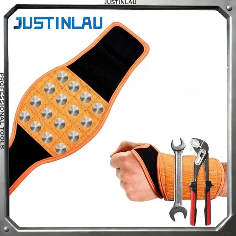 JUSTINLAU 1PC Cinturino Magnetico da Polso, Strumento Magnetico Potente per Avvolgere Chiodi, Cinturino da Polso, Cacciavite a Ventosa, Velcro per Borsa da Elettricista