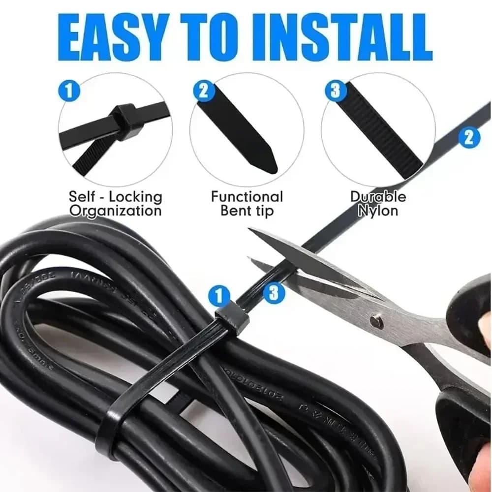 1000/100 Pezzi Fascette per Cavi in Nylon Autobloccanti, Cinghie Regolabili per Fissaggio Cavi, Morsetti in Plastica Resistenti al Calore, Fascette Zip per Fili