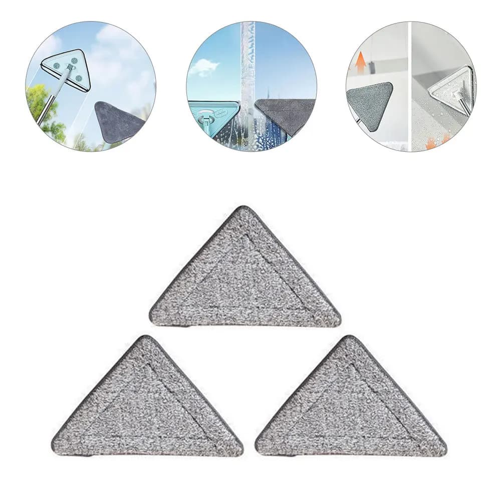 Set di 3 Panni di Ricambio Triangolari per Mop, Morbidi e Spessi, Riutilizzabili, per Pulizia di Pavimenti Duri, Piastrelle, Marmo e Laminato