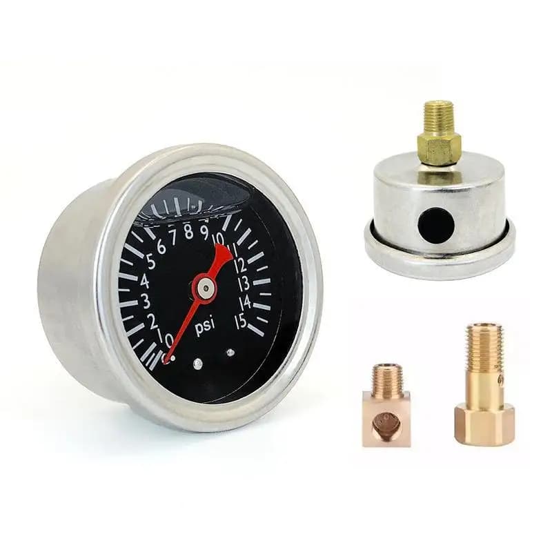 Universal Black Axial Shock-resistant 0-15psi Fuel Pressure Oil Pressure Hydraulic Gauge Stainless 40mm Dial Thread 1/8''NPT