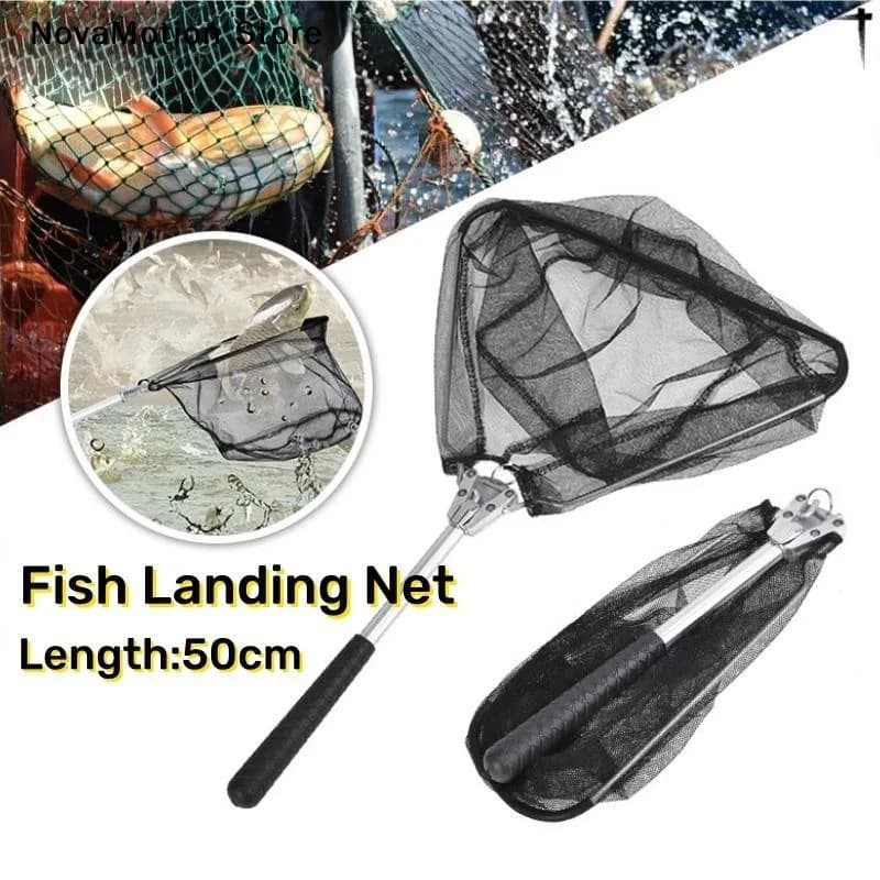 [NM]50cm Foldable Fishing Net Retractable Stainless Steel Fishing Net Triangular Pole Folding Fly Landing Net[NM]