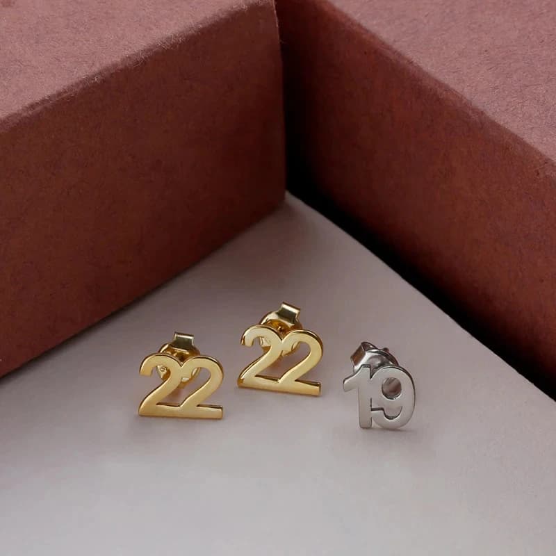 Orecchini a Perno Personalizzati in Acciaio Inossidabile con Numeri e Nome, Placcati in Oro, Gioielli alla Moda, Regalo per Lei