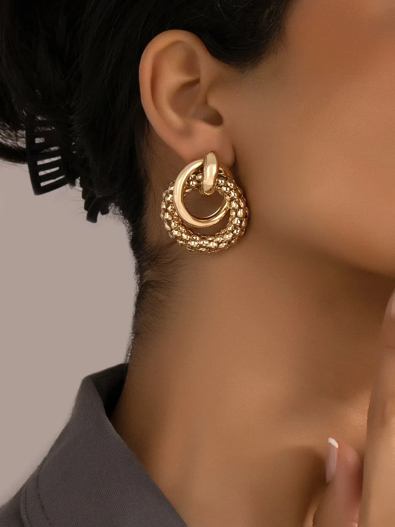 Orecchini Classici Rotondi Decorativi Minimalisti da Donna, Gioielli alla Moda
