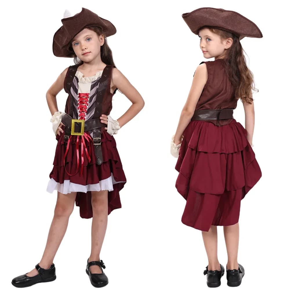 Halloween Children's Costume Somali Pirate Pirate Suit Girls Role-playing Performance Game Clothing Include Headwear Belt