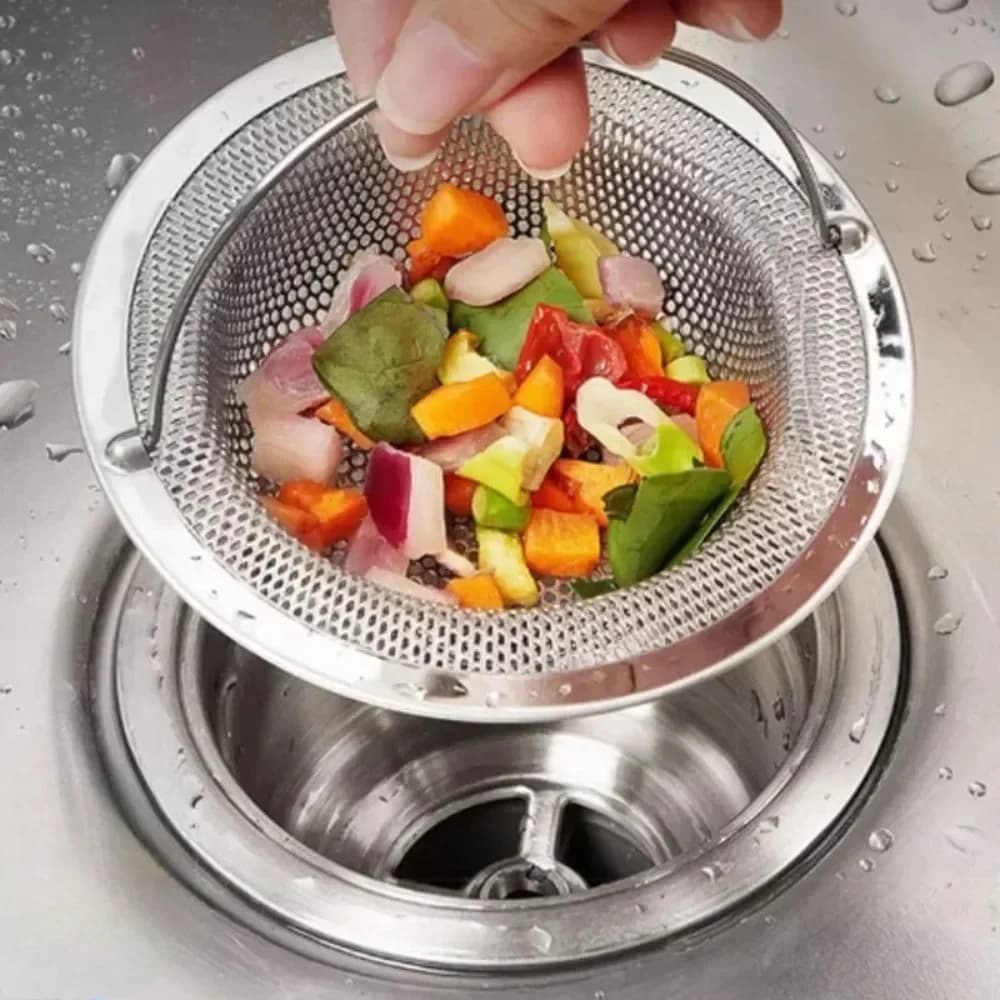 1 pz. Filtro per lavello da cucina con manico e tappo, cestello di ricambio per scarico, filtro a rete in acciaio inossidabile per foro di scarico
