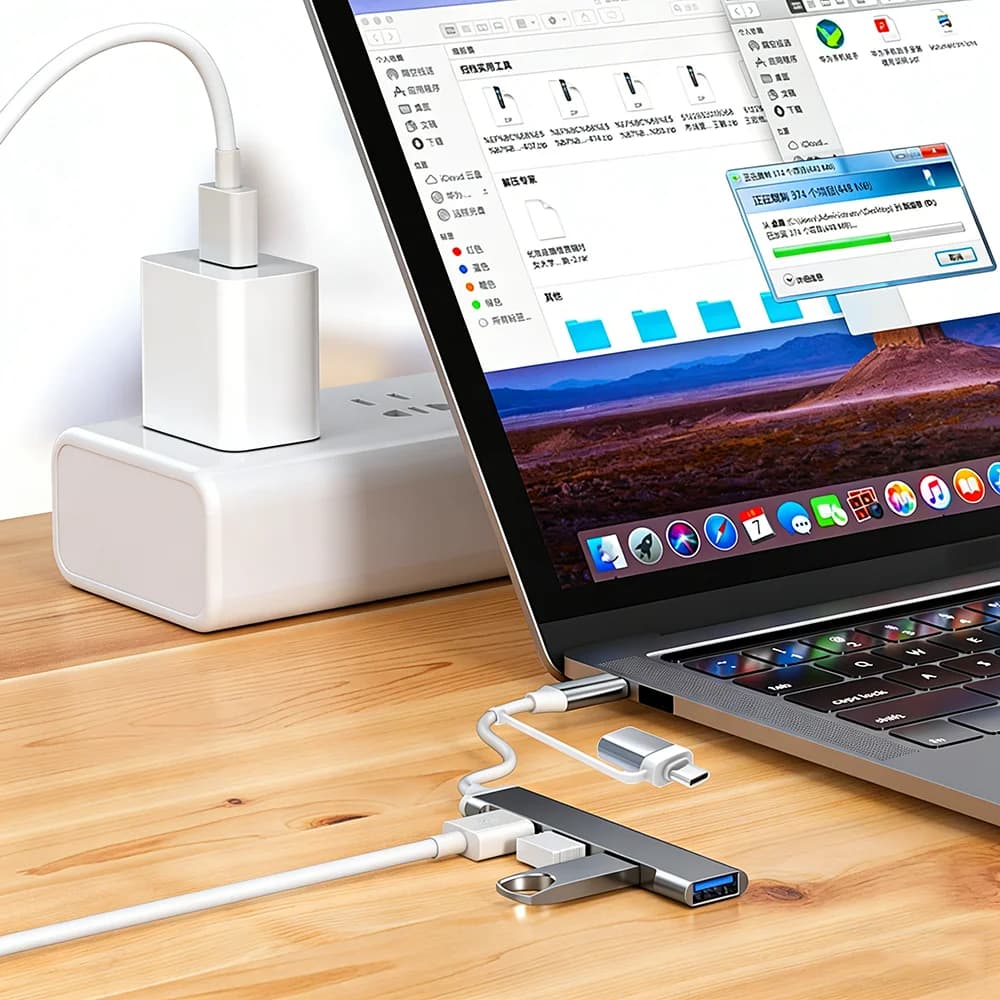 Hub USB 3.0 4-in-2 con trasmissione a 5 Gbps, Hub USB C da TYPE-C a USB, Splitter USB C, Docking Station USB C, Adattatore OTG per Laptop