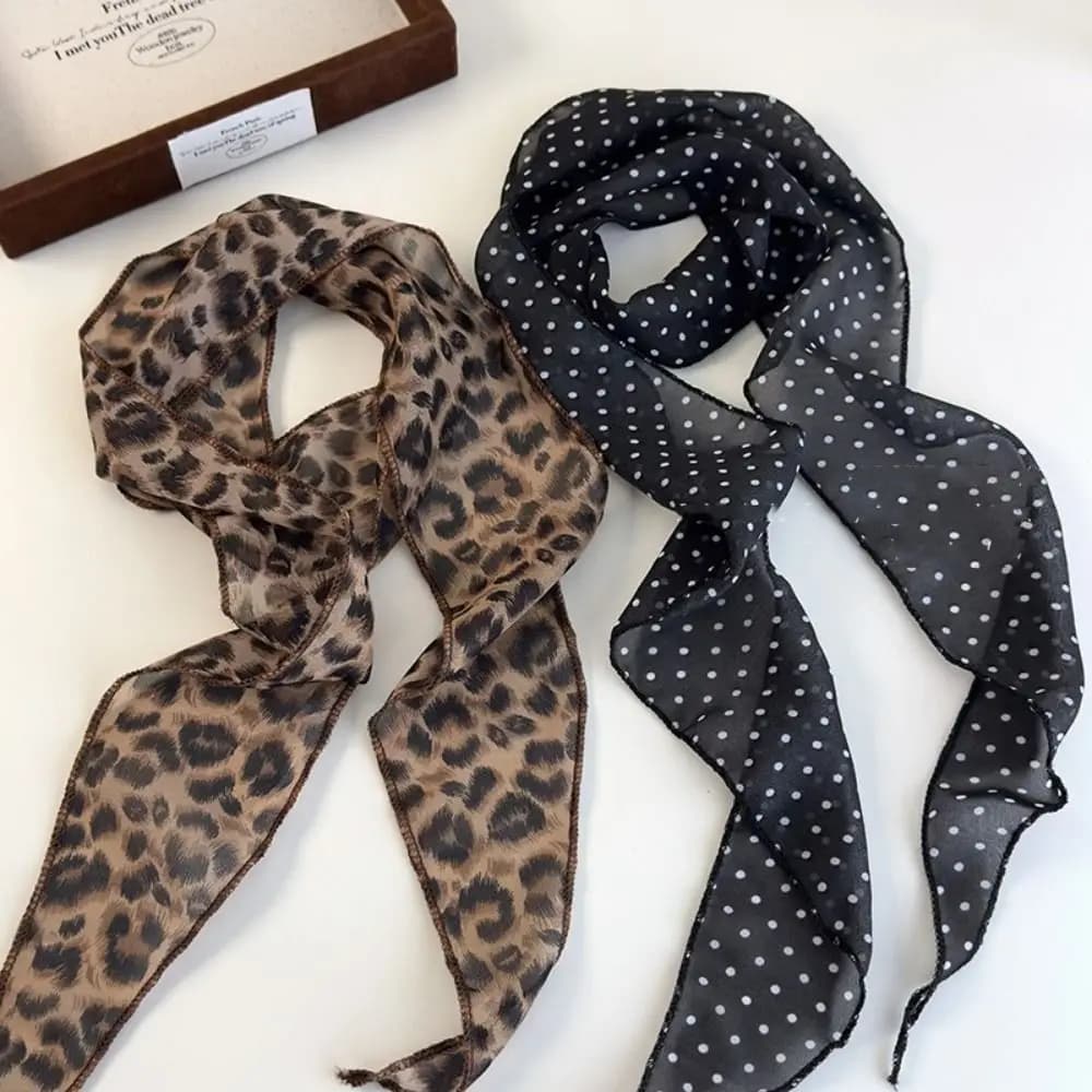 New Leopard Print Scarf Belt Polka Dot Boho Hair Band Head Wrap Luxe Versatile Satin Accessories Women Neckerchief