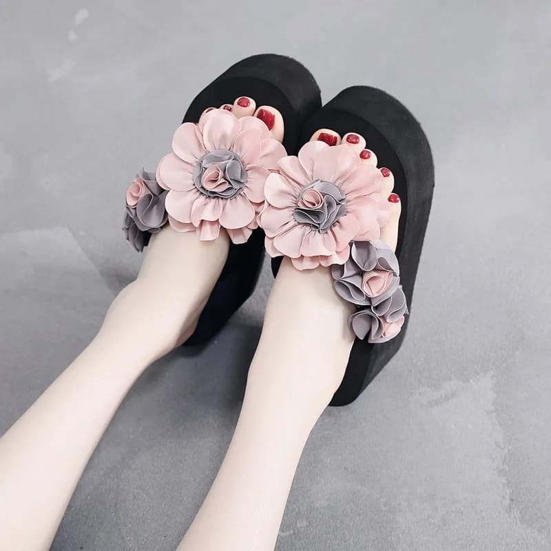 Sandali con zeppa stile Bohemia con plateau floreale per donna, scarpe estive con suola spessa, leggere, per casa e spiaggia, ciabatte da ragazza