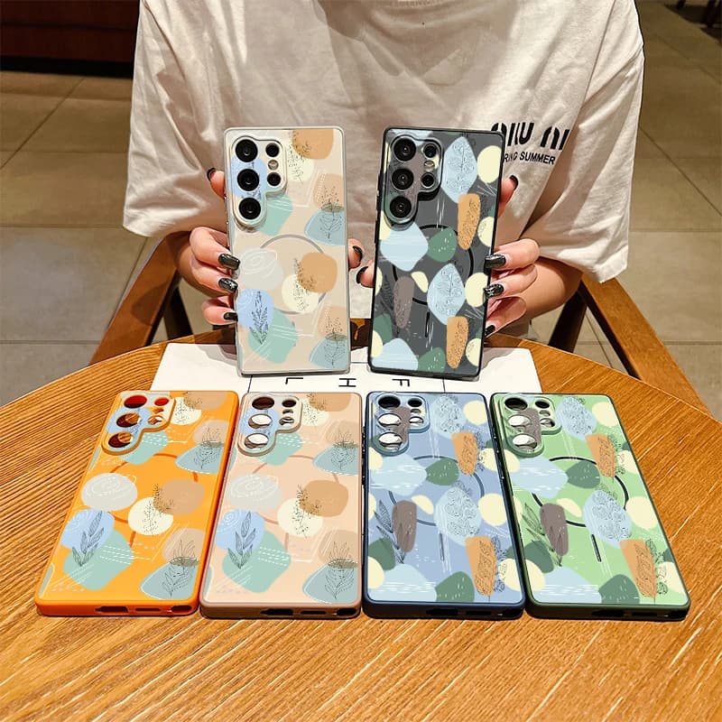 Cover per Telefono Dipinta per Samsung Galaxy S26 S25 Edge S24 Plus S23 Ultra S22 Magnetica per Magsafe con Protezione Lente e Bumper Posteriore