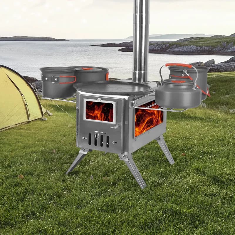 Stufa a Legna Portatile in Acciaio Inox per Campeggio, Picnic e Riscaldamento all'Aperto