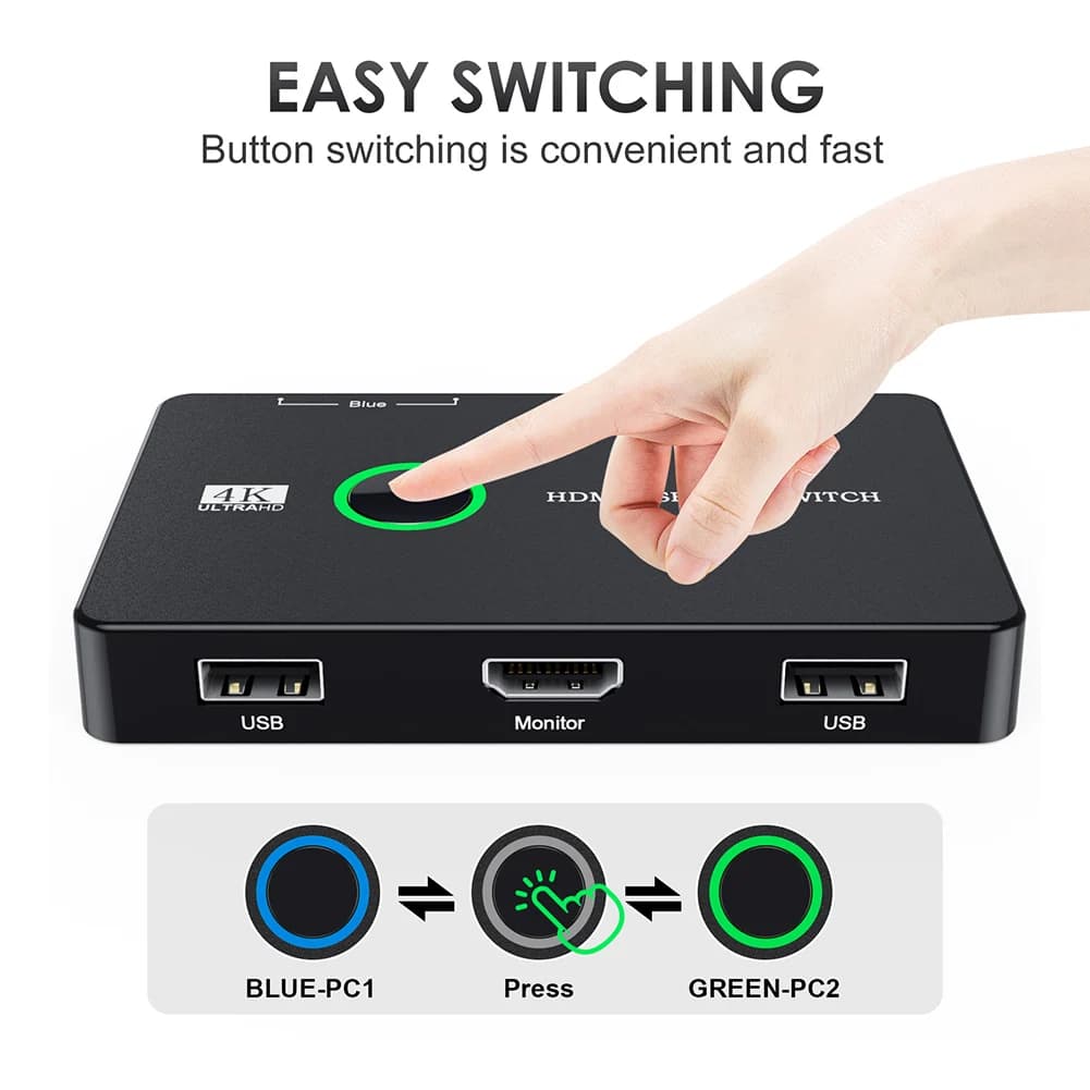 HD KVM Devices Keyboard Mouse Printer KVM Switcher Box Plug and Play USB Switcher Splitter Display Equipment for 2 PC Sharing