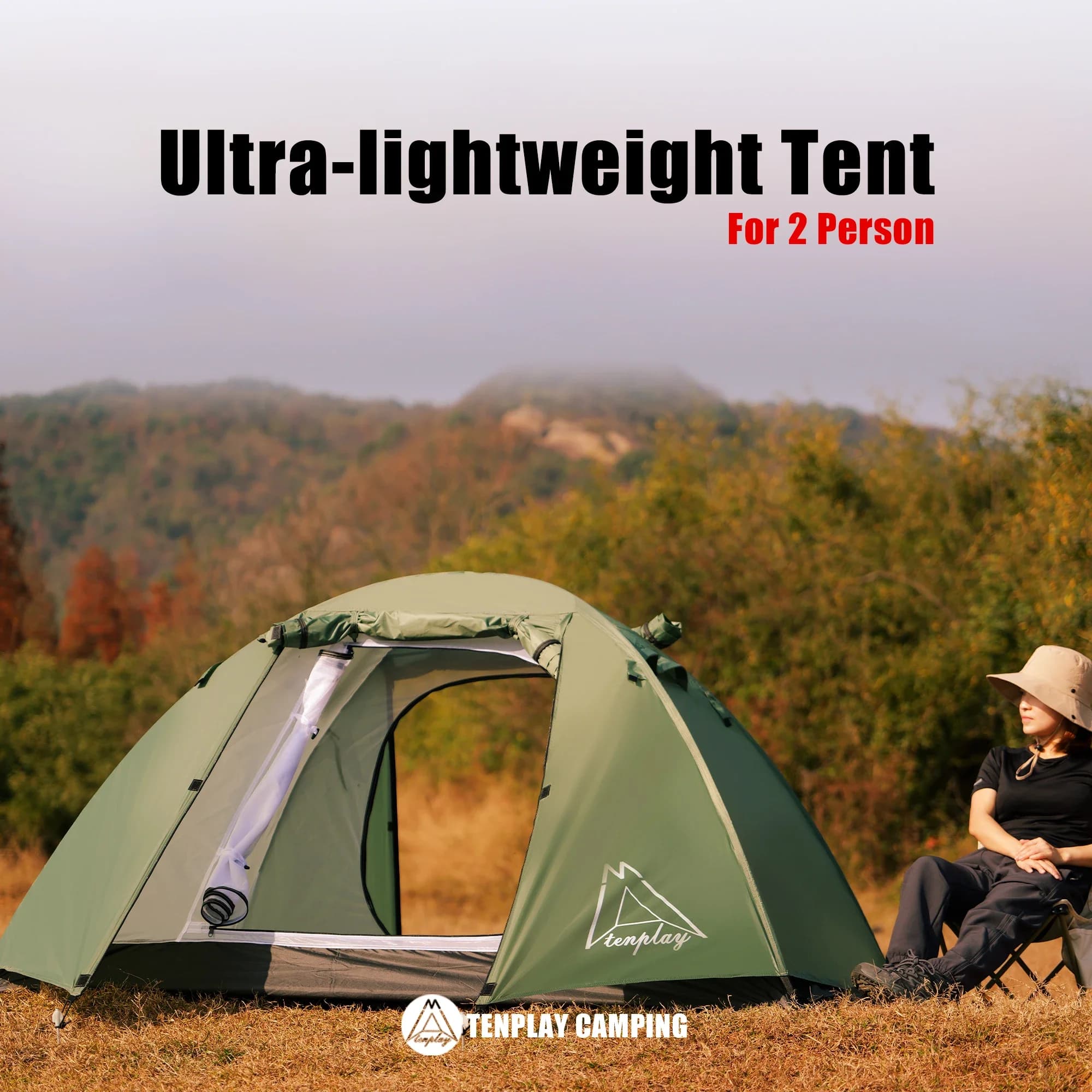 TENPLAY Camping tent for 2 people and 3 seasons PU3000mm Raincoat, aluminum poles 7001 Ultralight tent for hiking and backpacking
