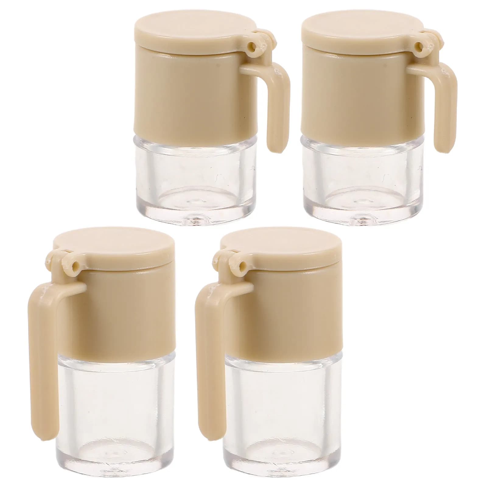 Set di 4 Miniature di Condimenti Realistici: Bottiglie di Olio e Salsa di Soia per Cucina in Miniatura, Piccoli Barattoli per Spezie, Contenitori per Zucchero e Sale
