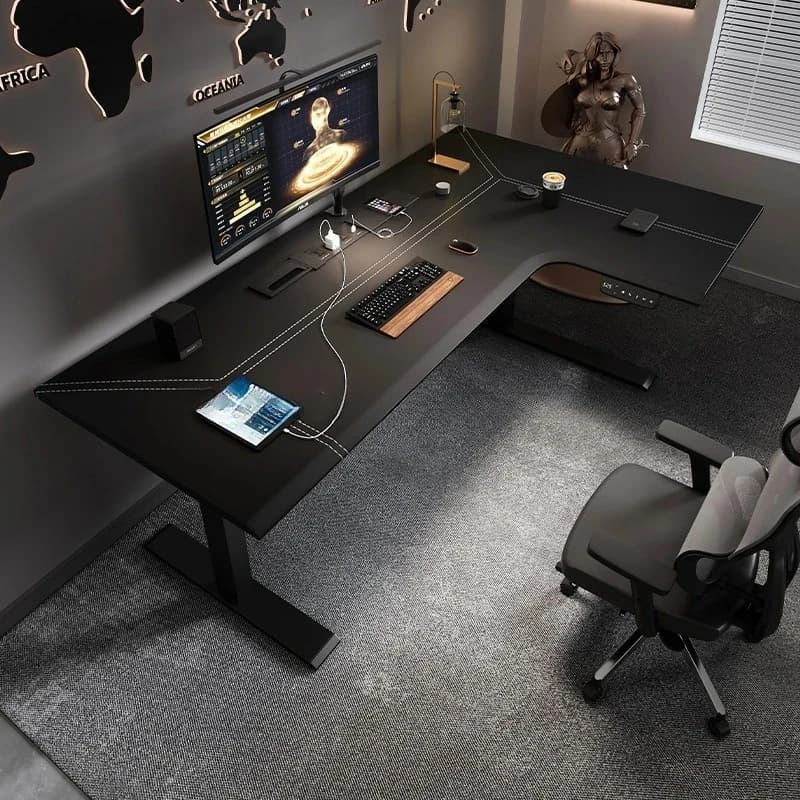 Scrivania da ufficio grande Boss a sette forme Tavolo da scrivania per computer elettrico ad altezza regolabile con display a LED Scrivania da gioco con movimento per la casa