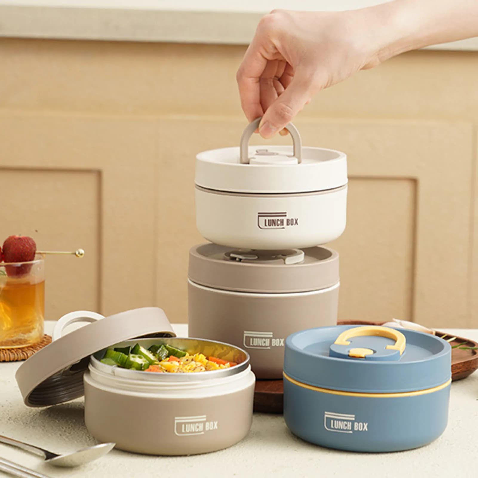 Set di contenitori per borse per il pranzo isolati portatili scatola per il pranzo da Picnic combinata multistrato con funzione di tenuta per il trasporto dei bambini