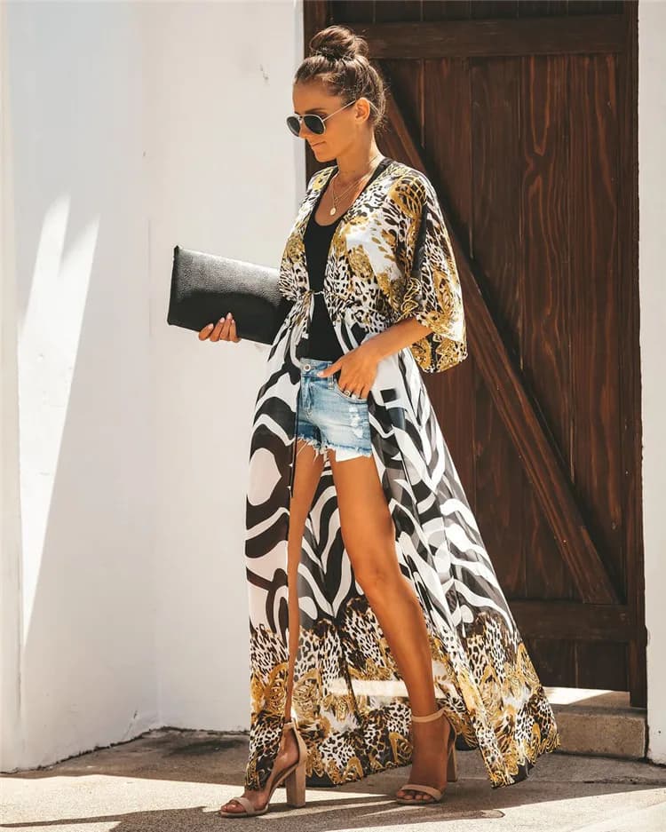 Kimono da donna copricostume da bagno aperto davanti allentato Maxi Cardigan Leopard costume da bagno Beachwear