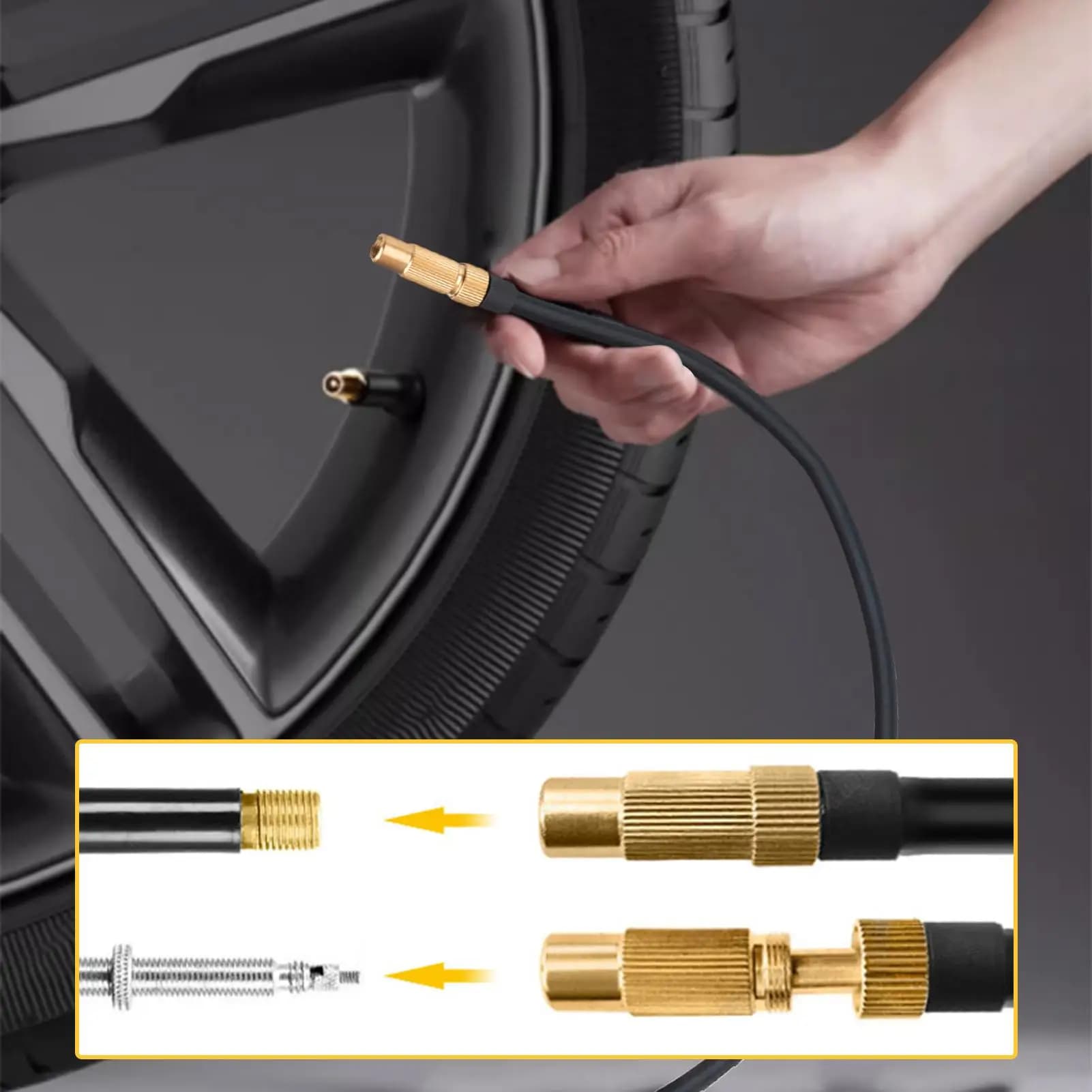 Tubo flessibile per pompa bici a doppia valvola Adattatore universale per gonfiaggio pneumatici Tubo facile da collegare per Prestas e Schraders, camion Auto Bici SUV