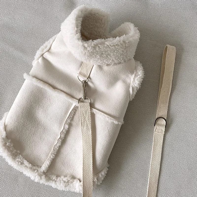 Gilet Classico Caldo per Cani, Foderato in Shearling, in Pelle Scamosciata, con Guinzaglio per Cani e Gatti di Piccola e Media Taglia