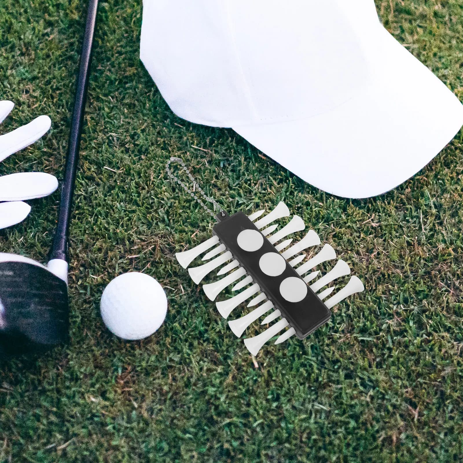 Porta Tee da Golf per Uomo, Leggero e Portatile, in Plastica, con Gancio e Cordino per Palline, Accessori per Golf