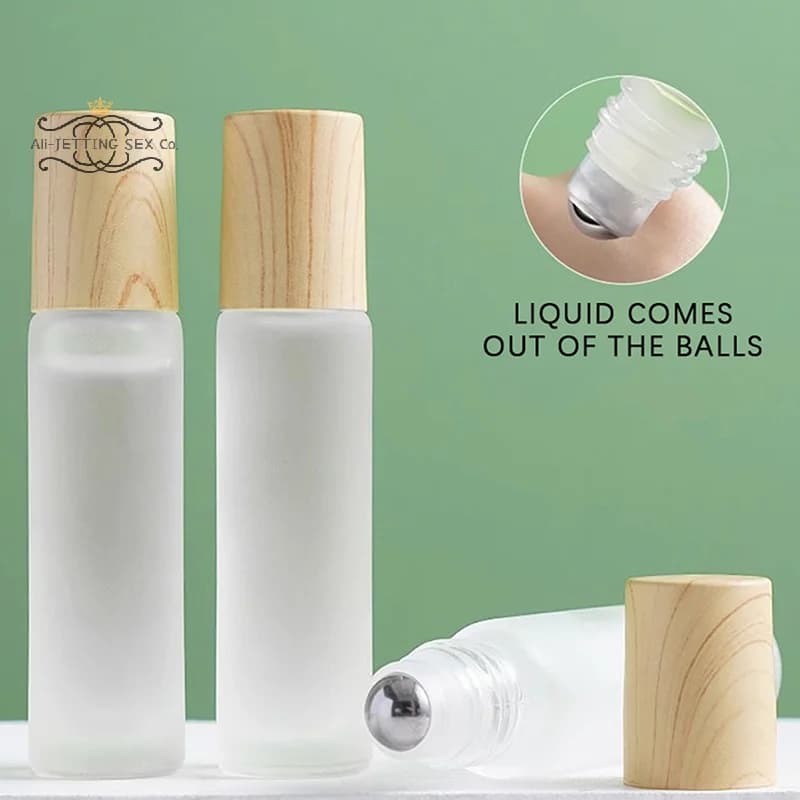 Tappo in plastica con venature del legno per bottiglia a rullo in vetro smerigliato da 5ml10ml per bottiglia roll-on per oli essenziali con sfera a rullo in acciaio inossidabile