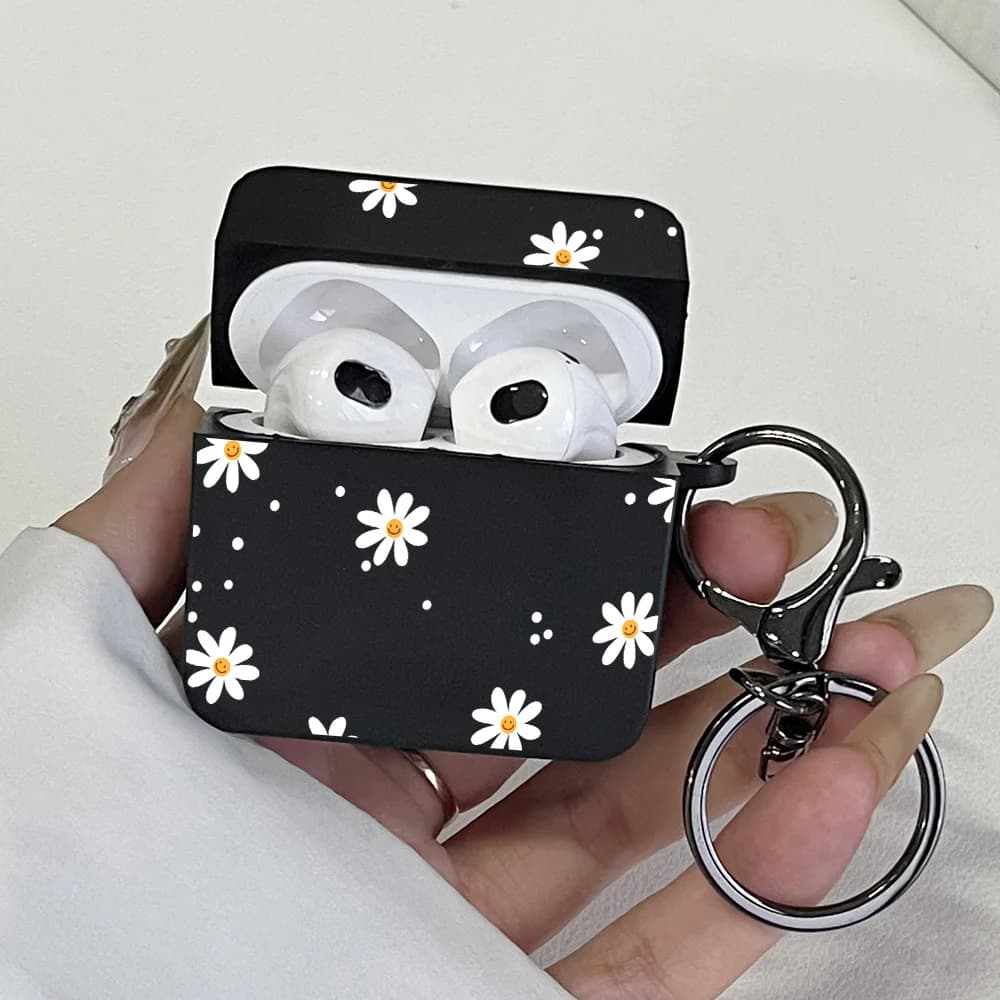 Custodie per auricolari con motivo margherita carino per Airpods Pro 3/Pro 2/Pro Custodia protettiva per cuffie per AirPods 1/2/3/4 con portachiavi