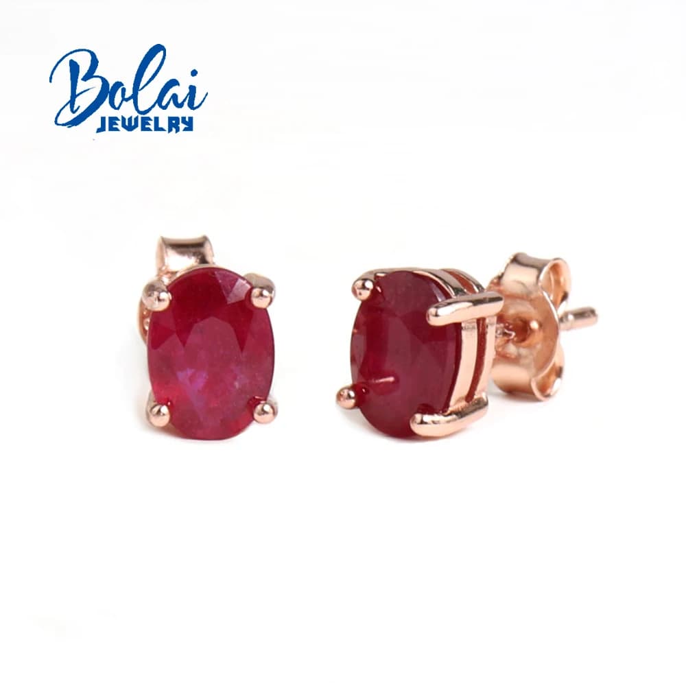Orecchini a bottone in argento S925 dal design semplice, rubino riempito naturale ovale 5 * 7 mm, pietre preziose vere, gioielleria raffinata per il regalo di compleanno delle donne