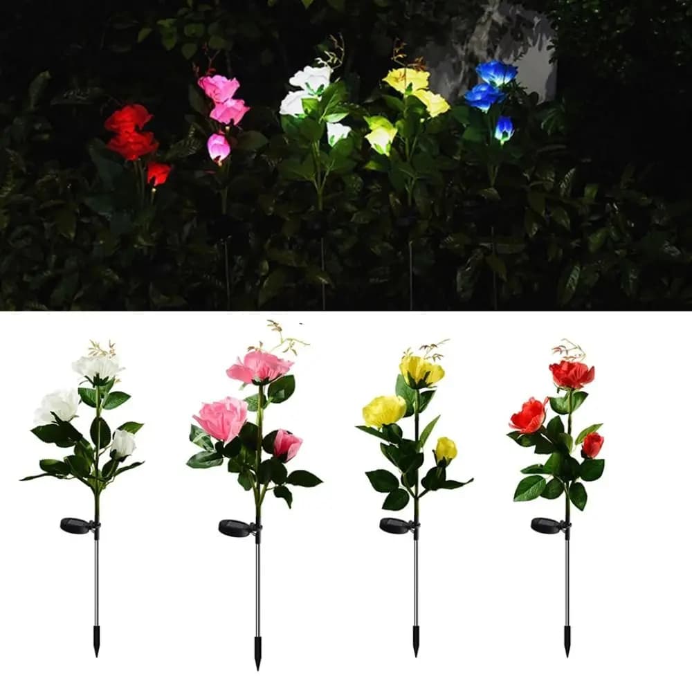 Lampada Solare a LED a Forma di Rosa, Impermeabile, Decorativa per Esterni, Luce Solare da Giardino, Simulazione Fiore, Lampada Solare a Fiore per Prato