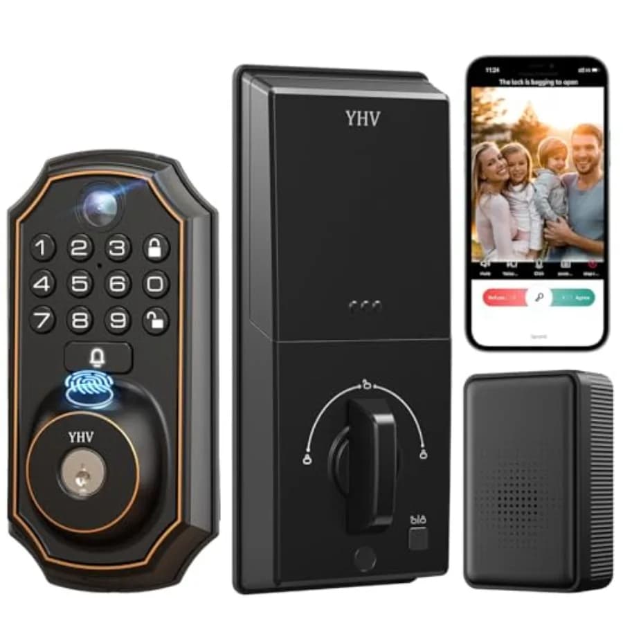 Serratura Intelligente Senza Chiave con Telecamera e Impronta Digitale, Controllo Remoto tramite App, Connessione Wi-Fi e Tastierino Elettronico con Codice