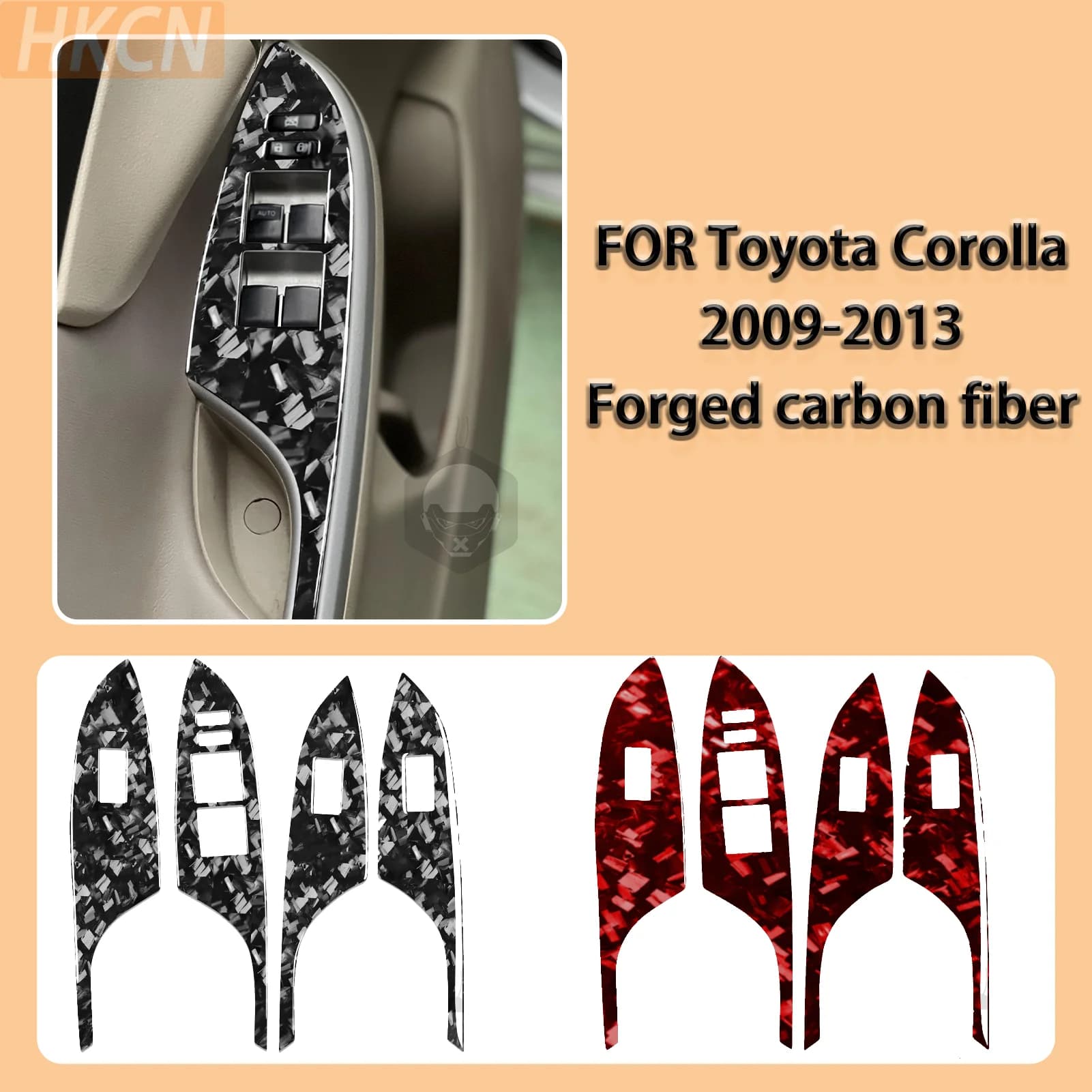 Per Toyota Corolla 2009-2013, Adesivi Decorativi in Fibra di Carbonio Forgiata per Pannello di Controllo Alzacristalli, Accessori Interni Auto