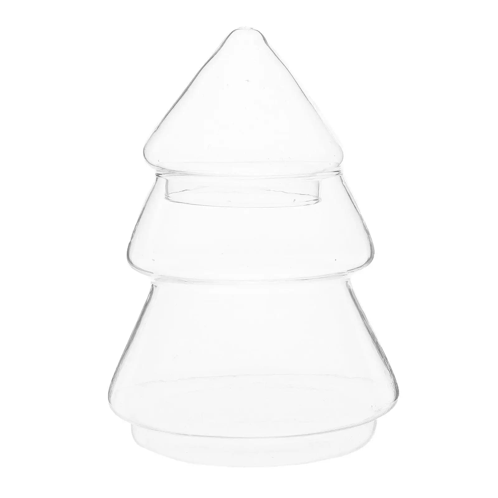 220Ml Transparent Glass Christmas Tree Candy Jar Covered Holiday Snack Container Xmas Cookie Storage Bowl Food Storage Candy Jar