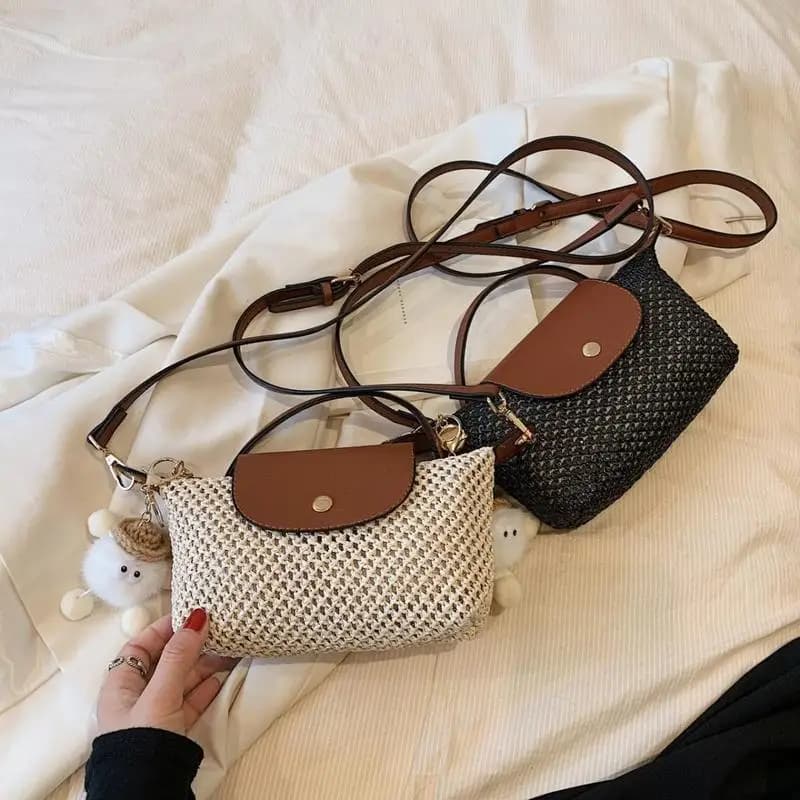 Borsa a tracolla da donna intrecciata in paglia estiva Borsa a tracolla piccola per vacanze al mare in spiaggia Tracolla singola per uso casual all'aperto
