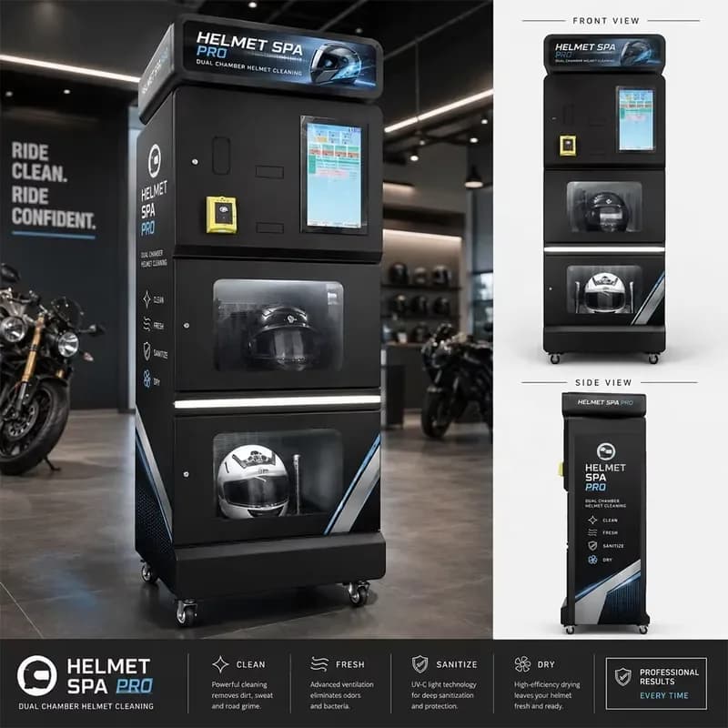 Haloo Smart Touch Screen Cashless Motorcycle Helmet Washer Steam Dry Sanitizing Self Service Helmet Cleaning Vending Machine