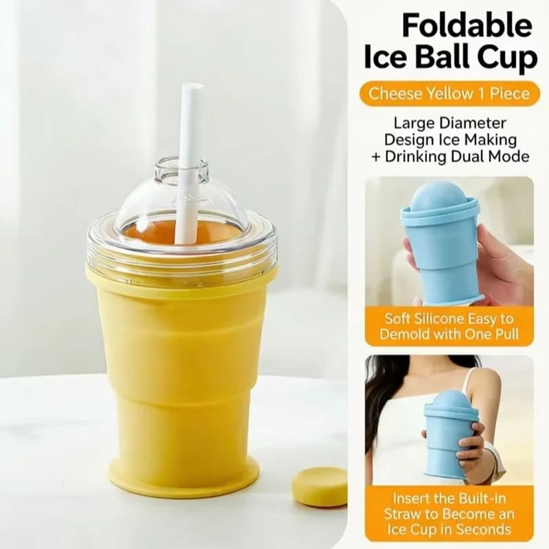 Nuovo Bicchiere Portatile Pieghevole per Ghiaccio con Cannuccia Integrata, Stampo per Ghiaccio in Silicone Alimentare, Tumbler Estivo per Esterni e in Movimento