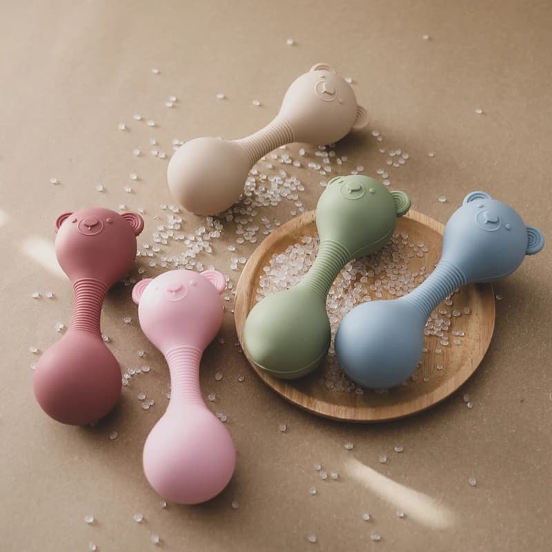 Giocattoli Sonaglio in Silicone a Forma di Orsetto per Neonati 0-12 Mesi, Massaggiagengive e Maracas in Silicone per Bambini
