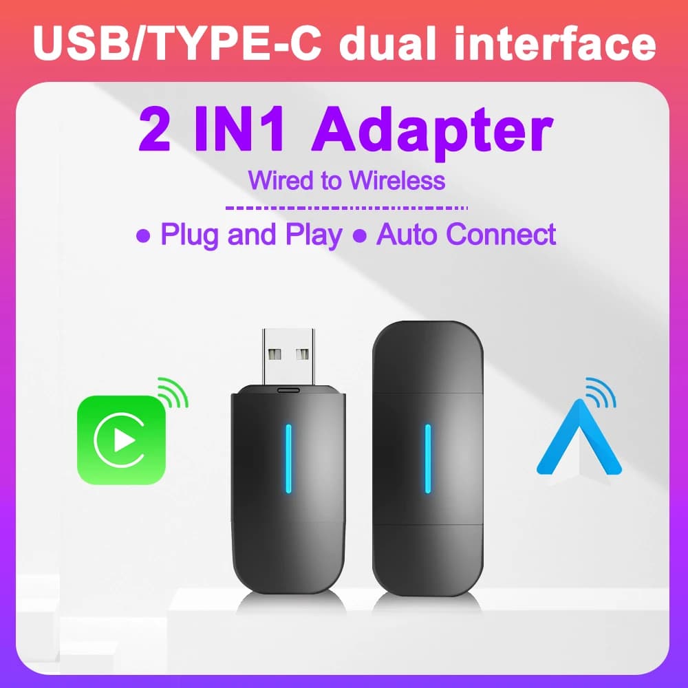Nuovo mini adattatore AI Box 2 in 1 cablato a Carplay wireless e Android Auto compatibile con il 99% di auto Plug and Play WiFi Smart Dongl