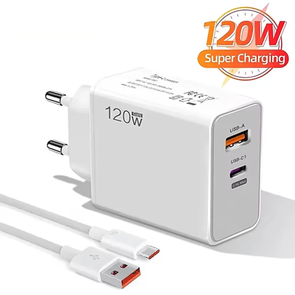 Caricatore a ricarica rapida con spina UK/US/EU Adattatore di alimentazione USB tipo C PD 120W per caricabatterie da muro a ricarica rapida Samsung Huawei Xiaomi iPhone