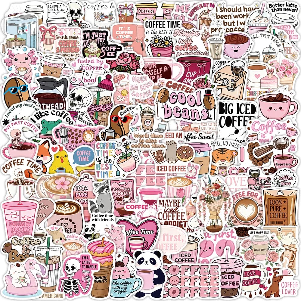 50/100PCS/Funny Coffee Stickers Decorative Guitar Phone Case DIY Laptop Luggage Tablet Waterproof Stickers