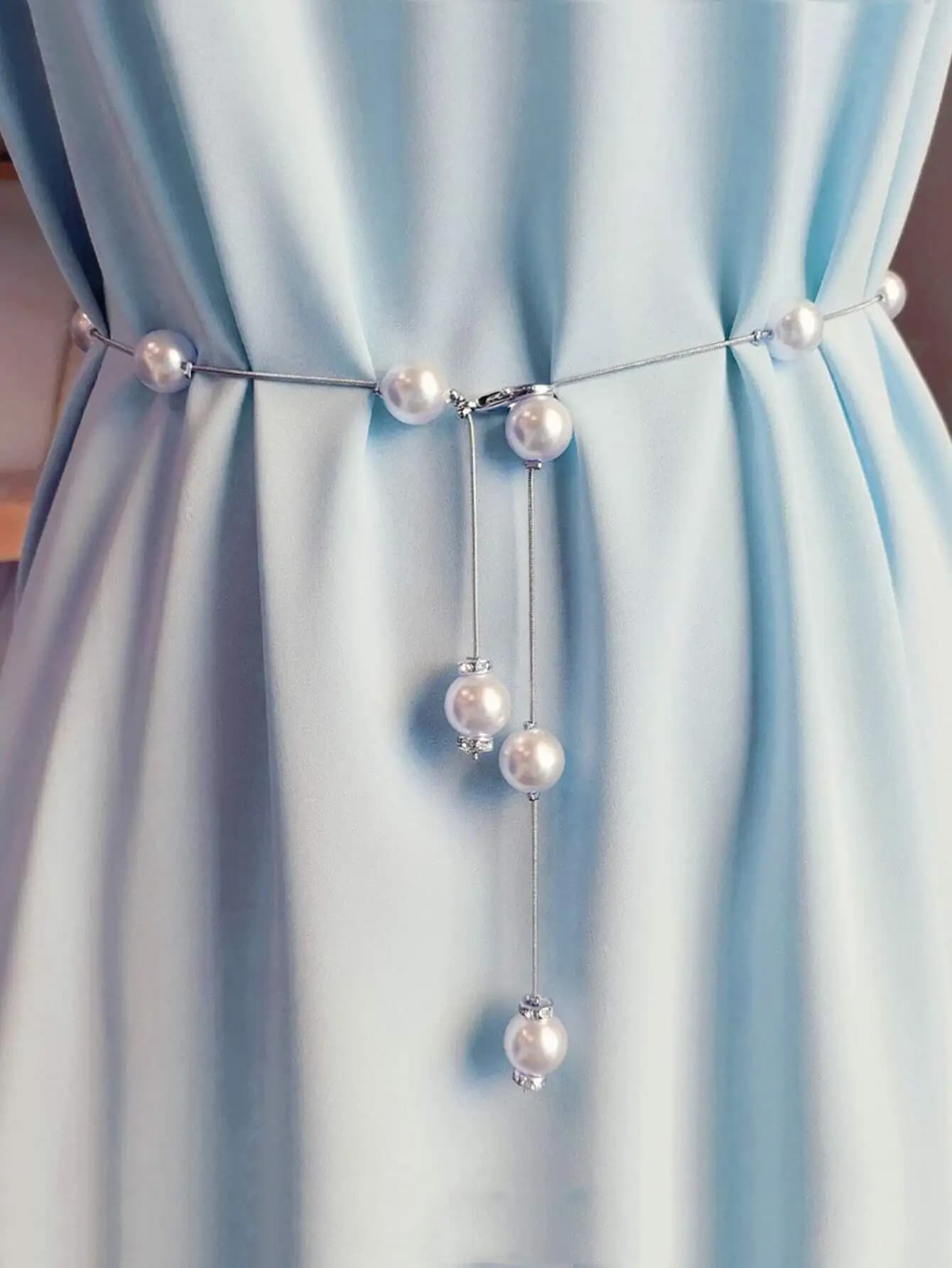 1 elegante cintura da donna con catena di perle finte, cintura elegante per abiti da festa o per l'uso quotidiano.