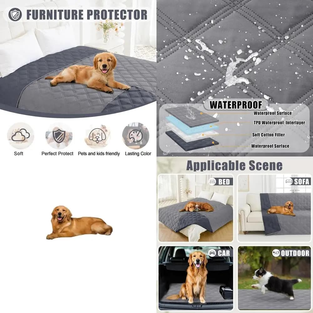 Copriletto per cani impermeabile reversibile, 82x120, coperta morbida e lavabile per animali domestici, a tenuta stagna per cani e gatti, grigio/grigio scuro