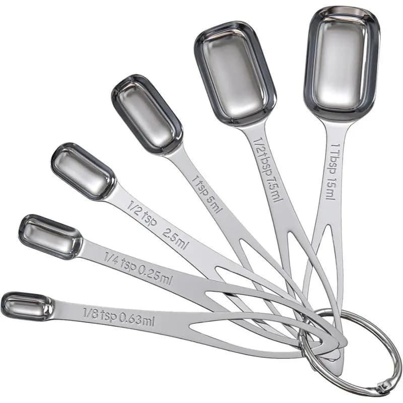 Set di cucchiai dosatori stretti A24F-6PCS, cucchiaio dosatore in acciaio inossidabile adatto per barattoli di spezie, cucchiai dosatori in metallo.