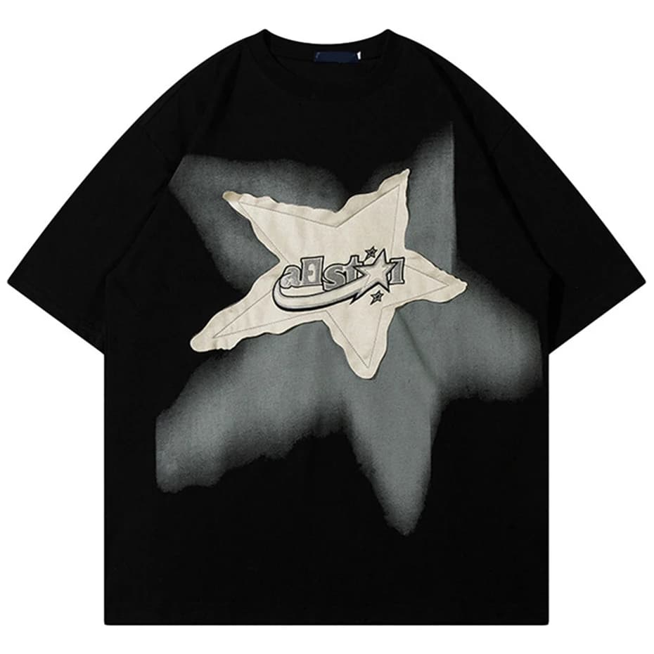 Maglietta oversize da uomo Star Splicing Harajuku Streetwear magliette uomo 2023 moda Casual cotone sciolto Hip Hop Y2K T-Shirt top