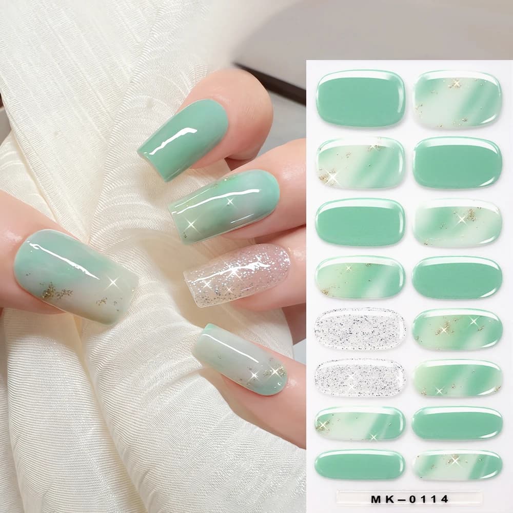 16 Tips Adesivi per Unghie in Gel Verde Menta Senza Cottura, Autoadesivi, per Manicure Estiva e Decalcomanie Quotidiane Press-On