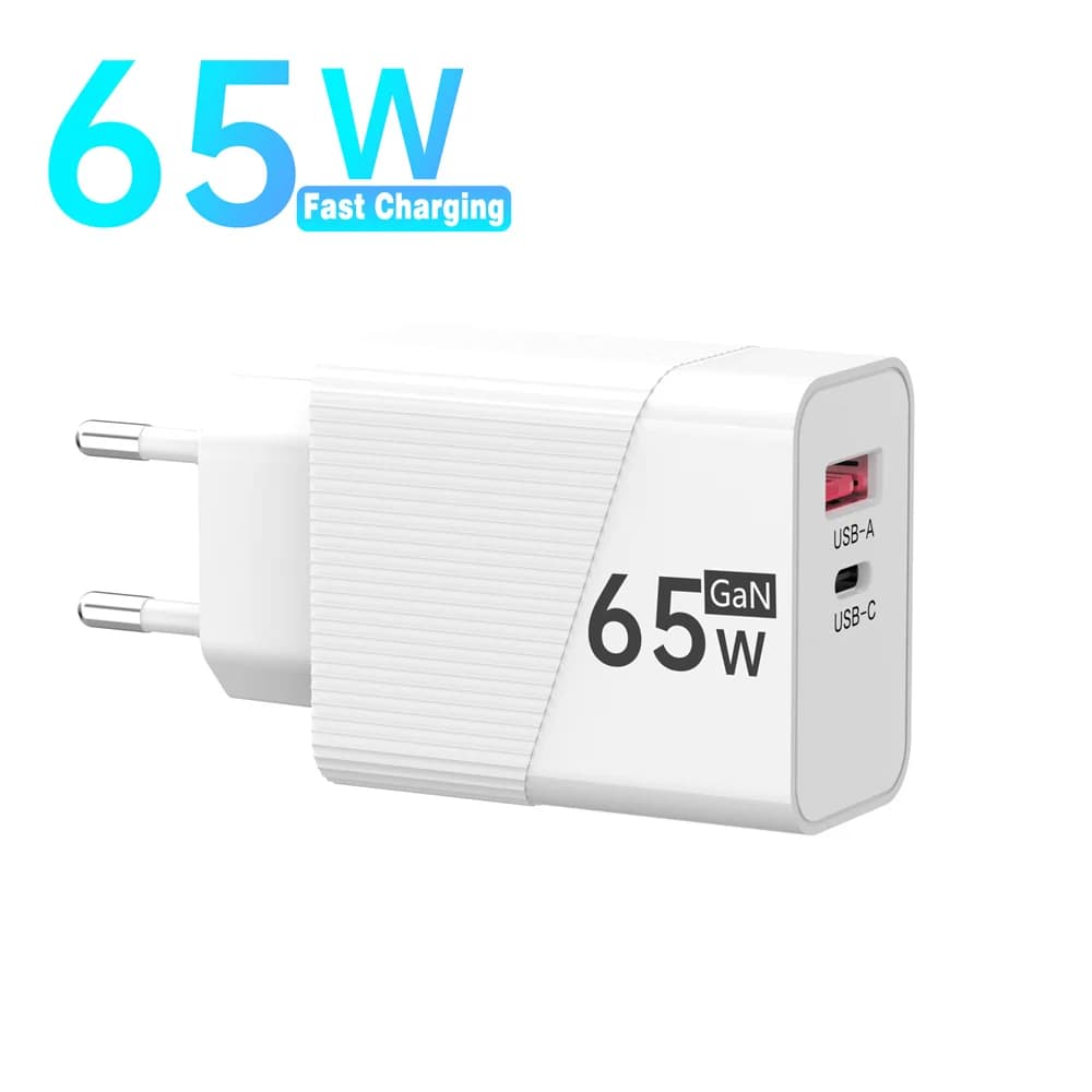 Caricabatterie da Muro USB C GaN 65W, Ricarica Rapida PD QC3.0 per iPhone Samsung Xiaomi Huawei, Adattatore da Viaggio con Spina EU US UK