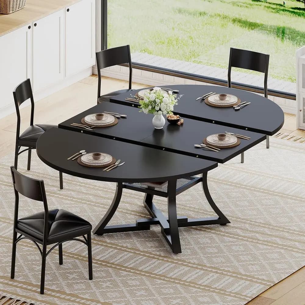 5-Piece Dining Set for 4-6, Cushioned Chairs, Space-Saving, Easy to Clean, Black