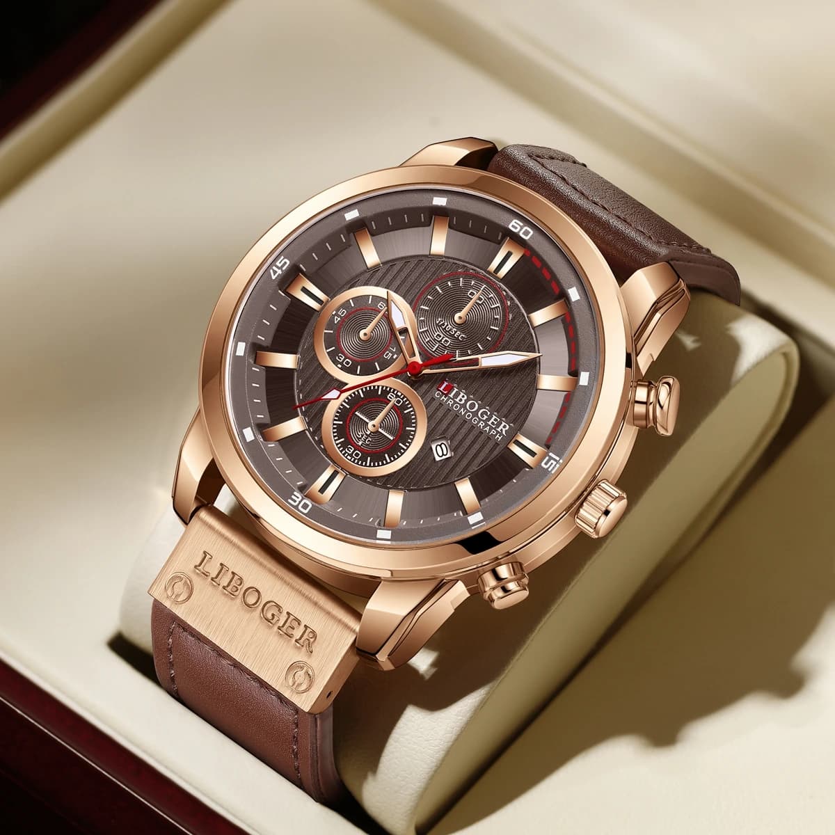 Orologio da Polso al Quarzo da Uomo di Alta Gamma con Data Automatica e Cinturino in Pelle PU, Stile Casual Elegante Analogico