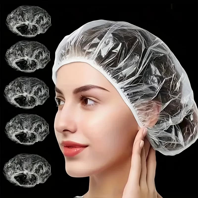 50/100-piece disposable shower headphones for hair dyeing, bathroom and hair washing, transparent shower headphones with elastic opening, waterproof, special shower headphones for hotel hairdressers, Christmas gifts and Halloween
