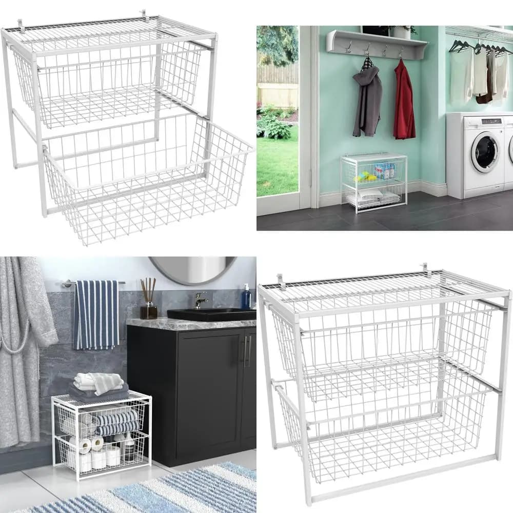Cesto organizer in filo d'acciaio bianco per scaffali, dispensa, armadio, vestiti e biancheria - Facile montaggio